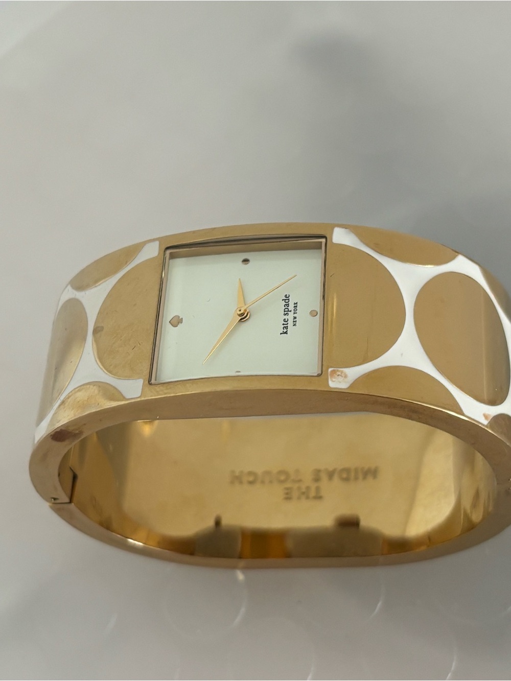 kate spade gold and white polka dot bangle watch